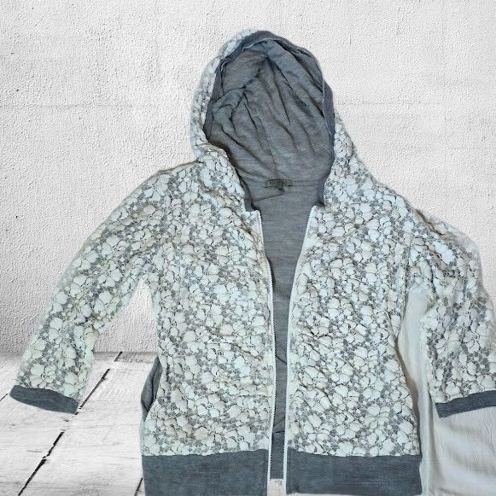 Womens Bordeaux Y2K Whimsigoth Lace Overlay Full Zip Jacket Size M anthropologie
